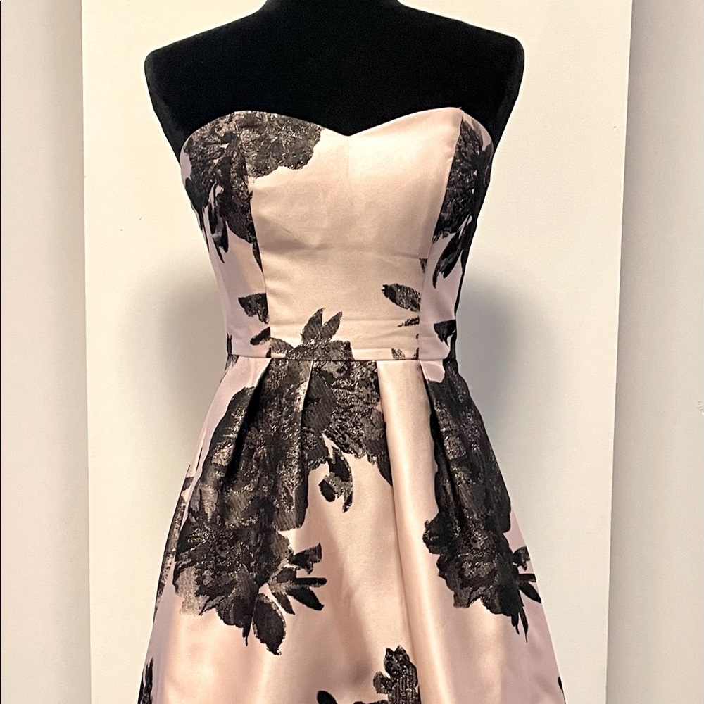 Strapless satin floral dress